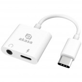 Akasa USB-C®, Audio Átalakító [1x USB-C® - 1x Fejhallgató (3,5 mm-es jack), USB-C® alj (Power Delivery)] AK-CBCA30-08WH töltőcsatlakozóval